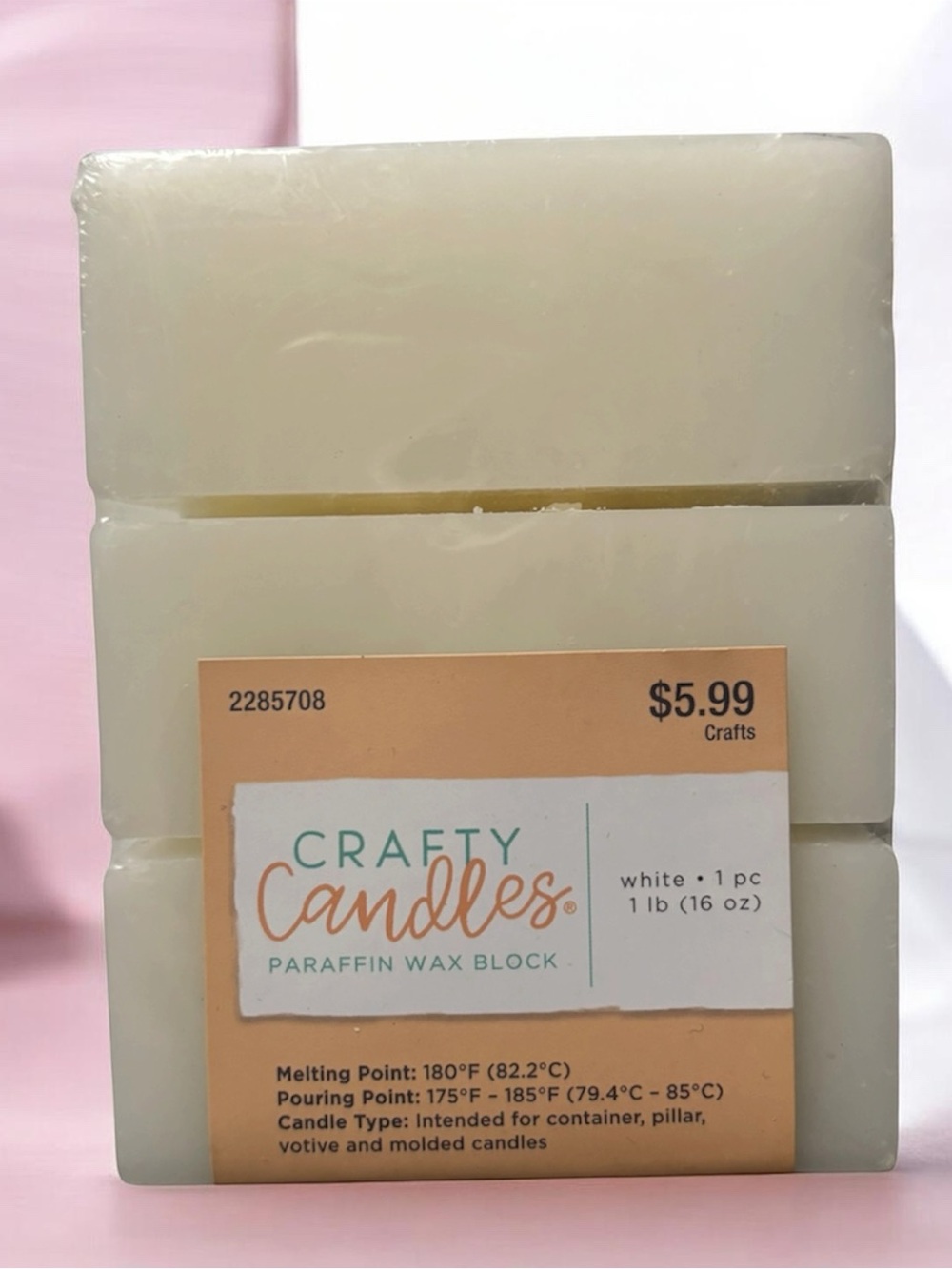 NWT Crafty Candles Paraffin Wax Block for Candle Making - White 1 lb (16 oz)